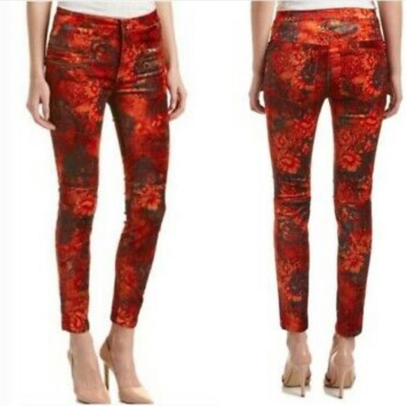 FREE PEOPLE orange velvet floral high waist pants - Picture 4 of 11